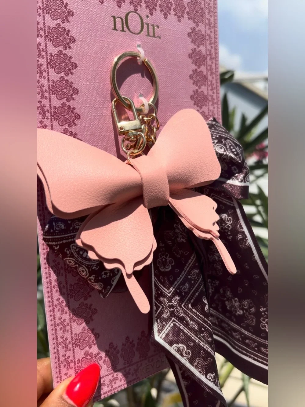 Pink Butterfly & Black Paisley Scarf Keychain-NIB